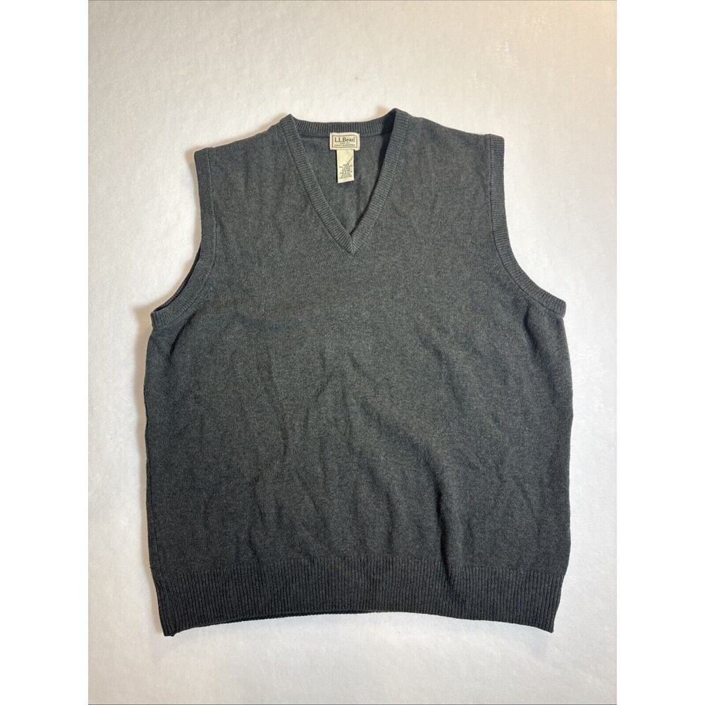 Vintage L.L. Bean Sweater Vest 100% Lambs Wool Dark Grey Mens Large